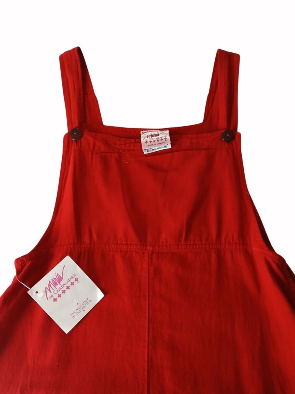 Vintage Maria Guadalajara Red Cotton Jumper Dress Size L Mexico Overalls NOS - Picture 7 of 16